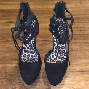 Black Suede Lace Up Heels